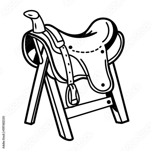 Horse saddle icon in doodle style