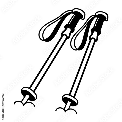 Ski poles icon in hand drawn style
