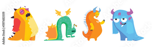 Freaky Monster Character with Funny Face Vector Set