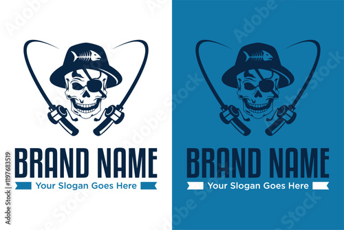 skull fishing fisherman hat real illustrator vector logo design