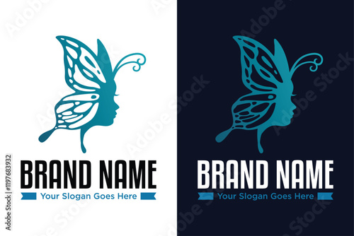 simple modern beautiful women face butterfly illustrator vector logo design