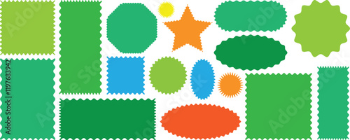 Color squiggle frames set. Rectangle, square and oval shape frame with zigzag edge. Set of Zigzag and colorful Shape. Zig Zag Shapes for Stickers, banner. Colorful zigzag shape. Set of wavy edge frame