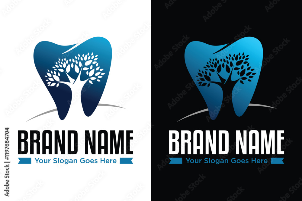 simple modern tooth dentist dental tree illustrator vector logo design