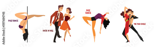 Dancing People Character Performing Different Dance Vector Set