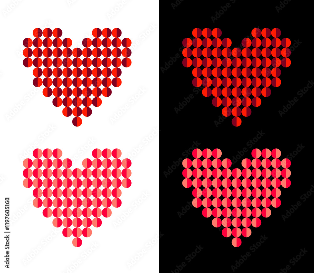Heart Geometric Icon Vector shape Bold Abstract Red Black in black white background