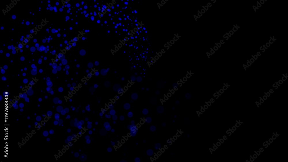 Blue bokeh particles animation heart shape black background