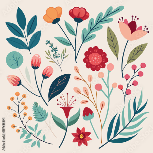 seamless pattern with red flowers
