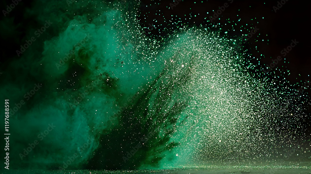 Fantastic green smoke background. Magic green smoke with glitter and small particles of twinkling stars. Fog with luminous particles. Green vapor with stardust Fantastic green smoke background. Magic green smoke with glitter and small particles of twinkling stars. Fog with luminous particles. Green vapor with stardust