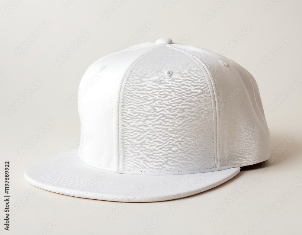 Sleek white baseball cap on a light background, showcasing modern design and minimalism. Sleek white baseball cap on a light background, showcasing modern design and minimalism.