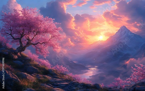 Majestic Mountain Lake Sunset View