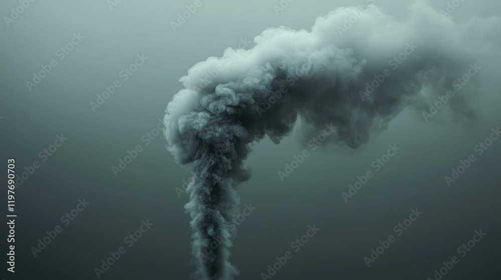 Naklejka premium Dark plume of smoke against muted sky.