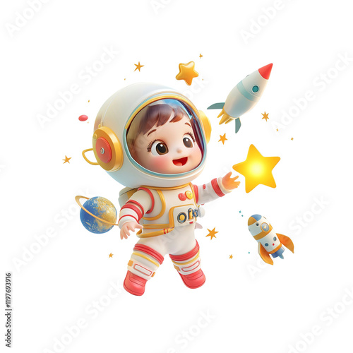 Adorable Baby Astronaut Reaching for a Star in Space