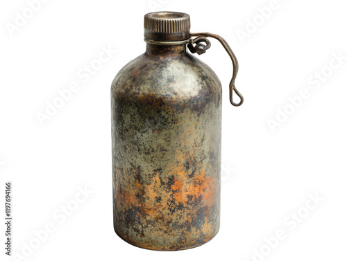 Vintage Metal Canteen Rustic Patina Antique Water Bottle Carry Handle Oxidized Finish