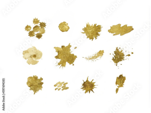 Gold Foil Brush Strokes Clip Art Collection Set of Gold Paint Blots Isolated Gold Ink Patches Set
