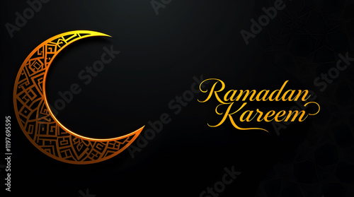 Ramadan Kareem Greeting Card with Crescent Moon Design Beautiful Ramadan Kareem Wishes in Golden Arabic Style Luxurious Black and Gold Ramadan Kareem Greeting for Festive Season