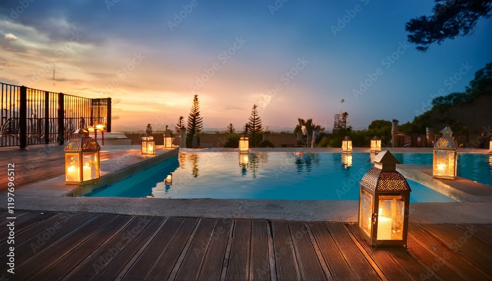 Fototapeta premium sunset over the pool