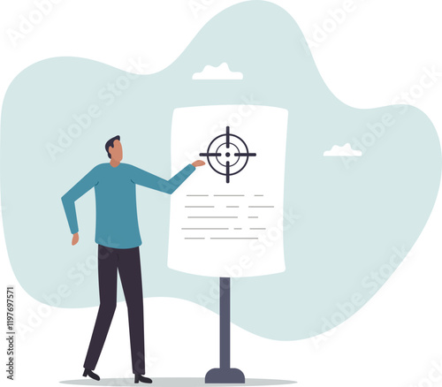 Scope of work, define work to be performed agreement document, plan or strategy in project management, goal and target.business concept.flat character.