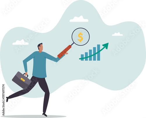 Revenue or salary increase, growth investment profit or earning from stock market, money or wages growing.business concept.flat character.