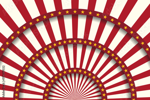 Abstract festive striped background. Circus stage with stars. Vector illustration