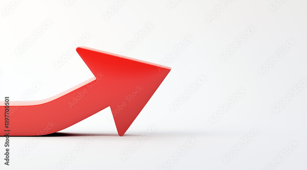 3D red arrow pointing upwards on a white background, side view, in a simple and minimalistic style 3D red arrow pointing upwards on a white background, side view, in a simple and minimalistic style