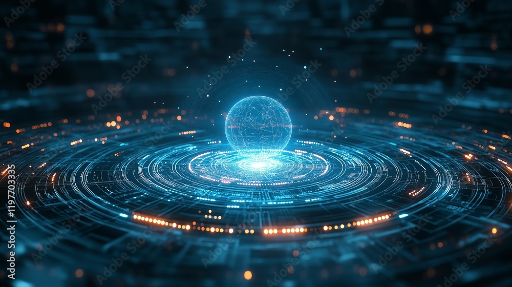 A glowing, blue, digital representation of Earth surrounded by a grid of connected lines, representing the global network of technology and communication A glowing, blue, digital representation of Earth surrounded by a grid of connected lines, representing the global network of technology and communication