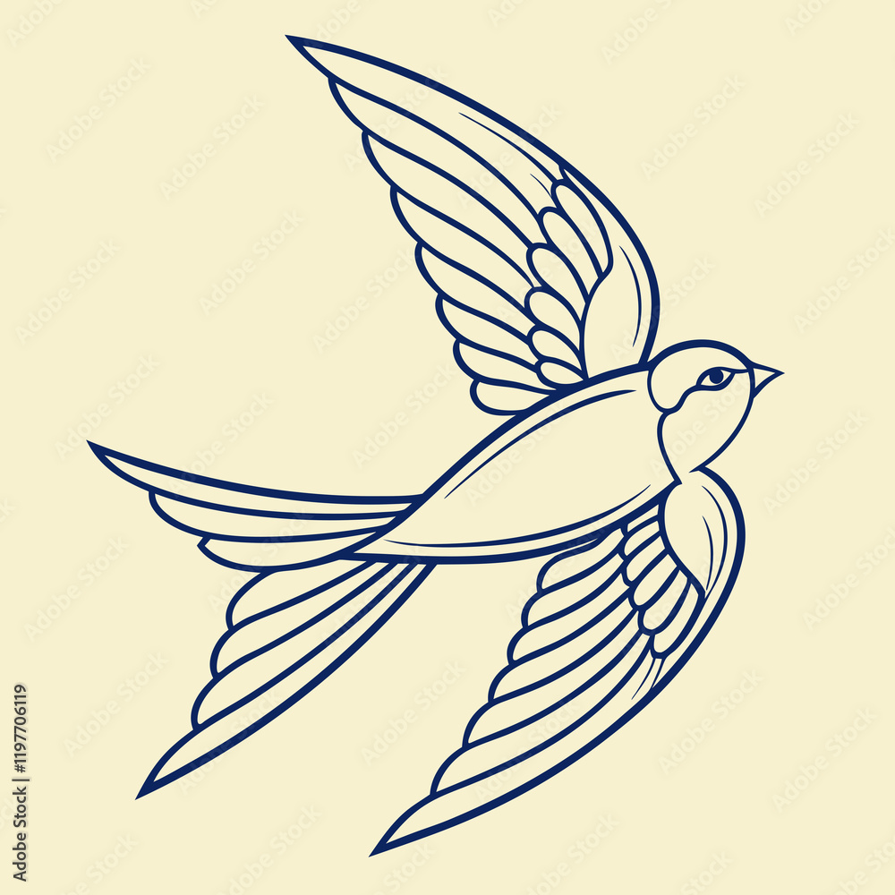 Obraz premium Minimalist line art of a flying bird, ideal for logos, tattoos, and modern designs.
