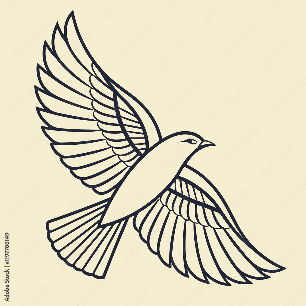 Obraz premium Minimalist line art of a flying bird, ideal for logos, tattoos, and modern designs.