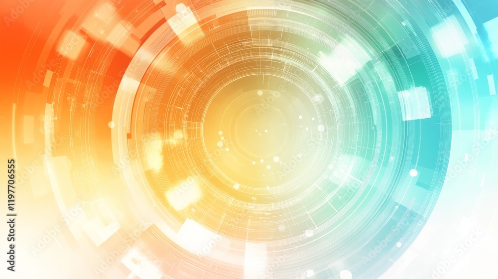 Obraz premium Abstract circular design with vibrant orange and teal colors, creating a modern digital background that evokes technology and innovation.