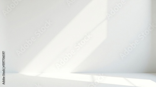 Sunlit Room Corner, Minimalist White Wall Background, Ideal for Product Displays and Clean Designs