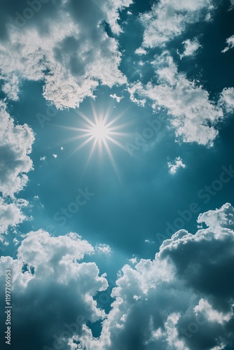 Awe-inspiring Sky with Clouds and Sunbeams: A Breathtaking Celestial View photo