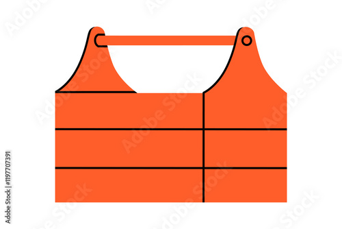 Hand drawn cute cartoon illustration of toolbox with instruments. Flat vector repair tool in box doodle style. Support service hardware kit icon. Settings or fix problem. Find solution. Isolated.