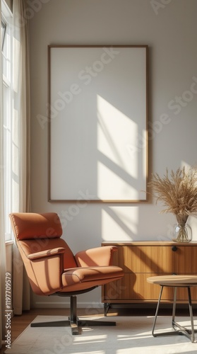 Stylish Home Living Room Interior With Chairs And Drawer, Mockup Frame