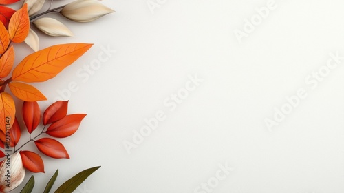 autumn leaves on white background 3d rendering