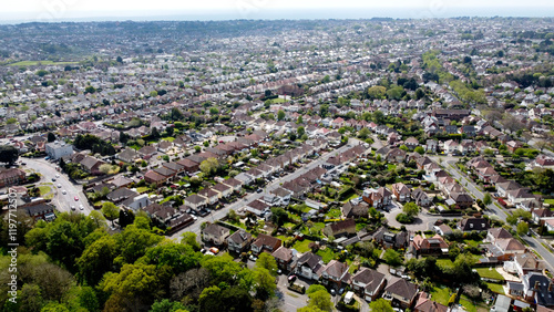 aerial view of low density suburban housing , a suburb of Bournemouth, UK
