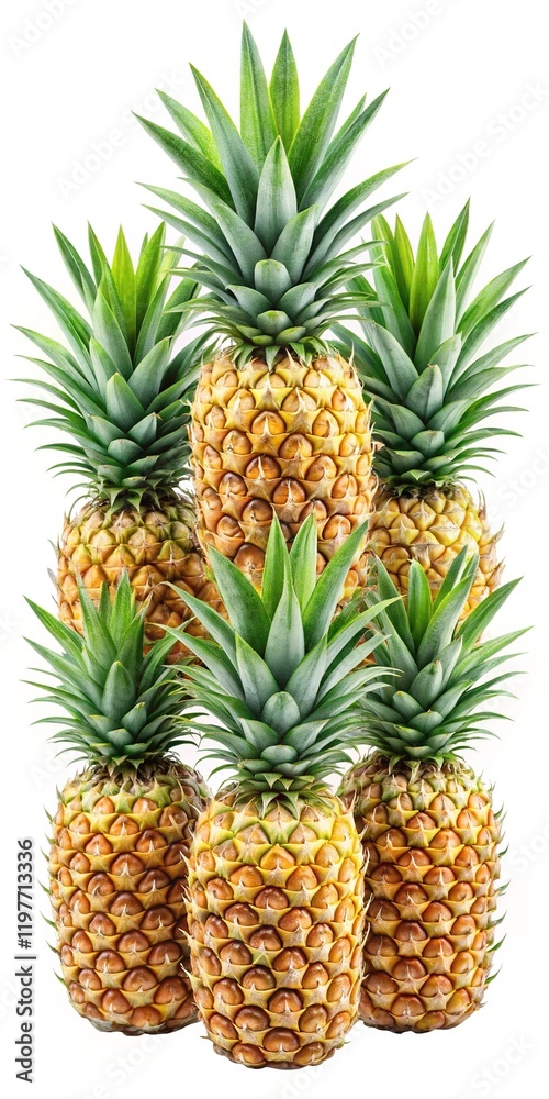 Stacked pineapples in symmetrical display - A symmetrical arrangement of six ripe pineapples with spiky green tops, symbolizing tropical elegance, freshness, and natural abundance.
Stacked pineapples in symmetrical display - A symmetrical arrangement of six ripe pineapples with spiky green tops, symbolizing tropical elegance, freshness, and natural abundance.