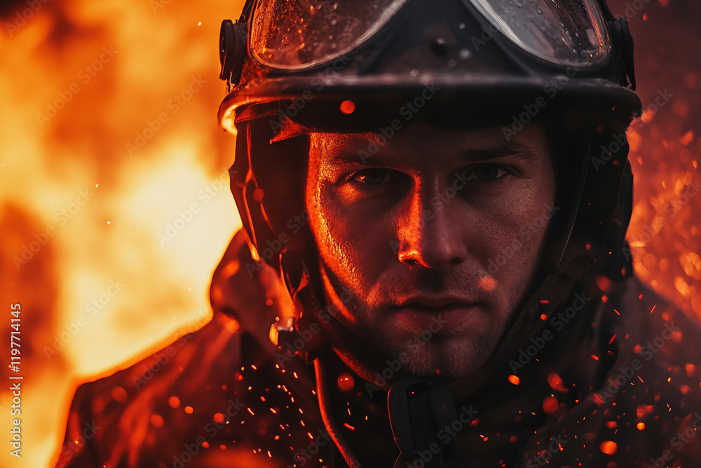 Generative AI Portrait of a Courageous Firefighter Amidst Flames Highlighting Dedication and Bravery Generative AI Portrait of a Courageous Firefighter Amidst Flames Highlighting Dedication and Bravery