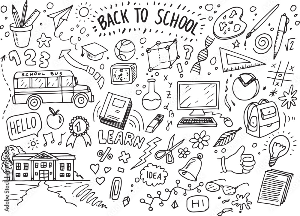 Back to school vector hand drawn doodles