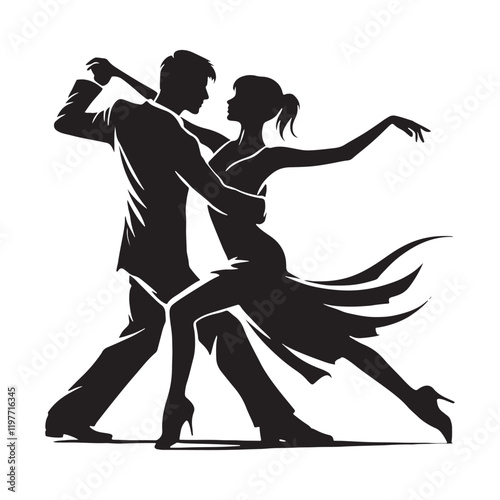 Dancing couple silhouette for modern digital and print designs - Dancing couple black vector - Valentine silhouette

