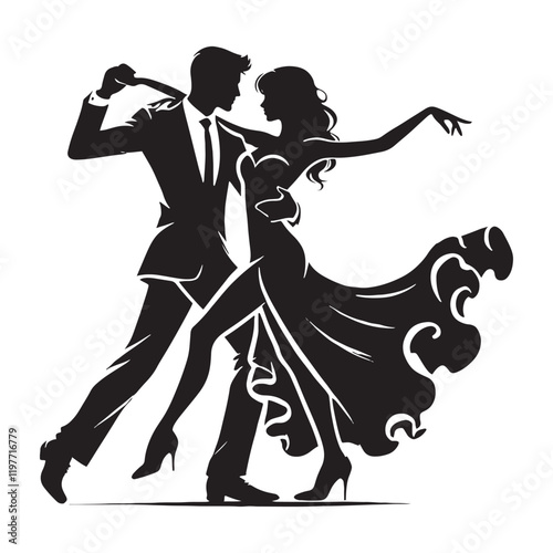 Dancing couple silhouette for unique modern applications - Dancing couple black vector - Valentine silhouette

