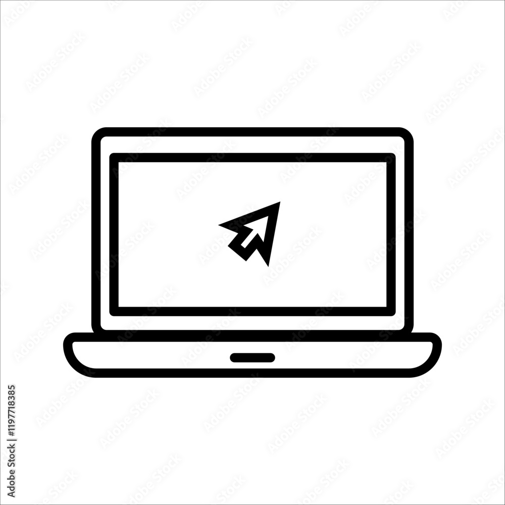 Laptop with pointer or cursor icon isolated. Notebook screen template. Display with clicking mouse for mobile concept and web design. Laptop with pointer or cursor icon isolated. Notebook screen template. Display with clicking mouse for mobile concept and web design.
