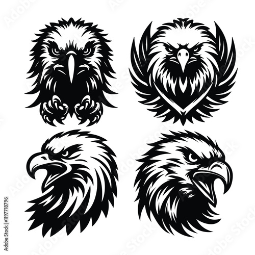 Eagle head silhouette icon symbol, Mid-century Modern Eagle logo design