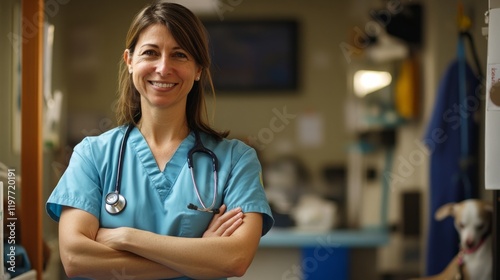 Veterinarian in scrubs, medium shot generative ai Free Download Veterinarian in scrubs, medium shot generative ai - GFXLoad