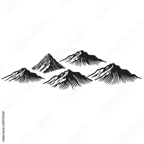 Mountain silhouette - vector icon. Rocky peaks. Mountains ranges. Black and white mountain icon.