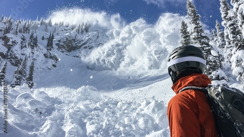 Tourist skier looks on in horror as avalanche descends