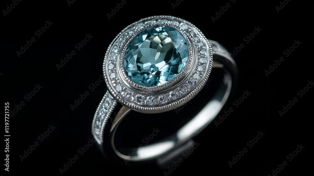 ring with central oval aquamarine surrounded by a halo of diamonds generative ai ring with central oval aquamarine surrounded by a halo of diamonds generative ai