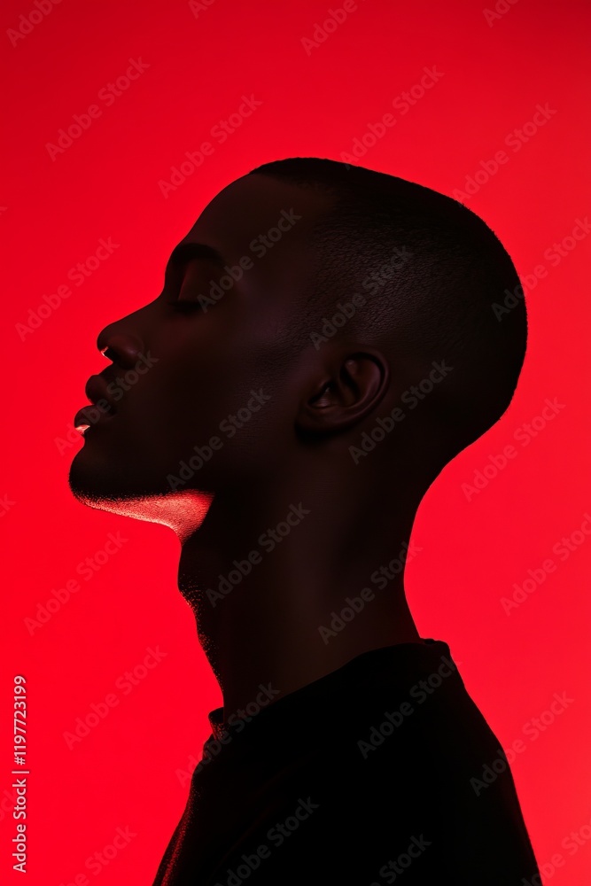 A Profile Portrait of a Man, Silhouetted in Striking Red Light A Profile Portrait of a Man, Silhouetted in Striking Red Light