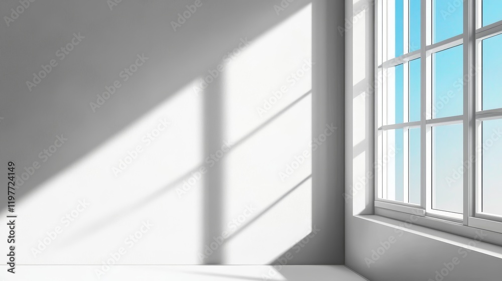Sunlit Room Corner - A bright corner of a room with a large window, showcasing sunlight streaming in and casting shadows on a white wall. Sunlit Room Corner - A bright corner of a room with a large window, showcasing sunlight streaming in and casting shadows on a white wall.