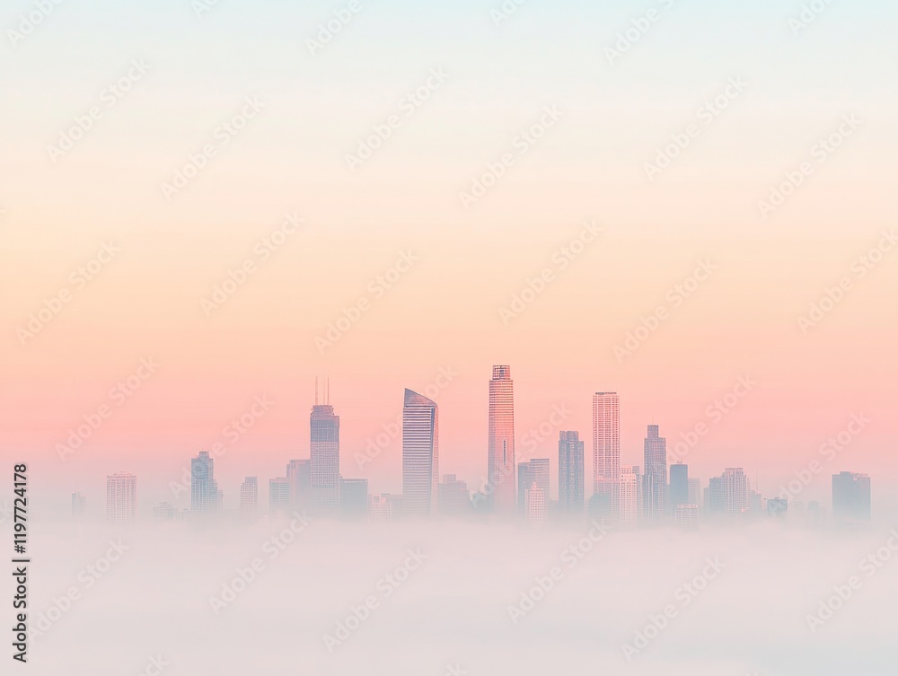 Obraz premium Hazy Sunrise Over a Smog-Covered Urban Skyline 22