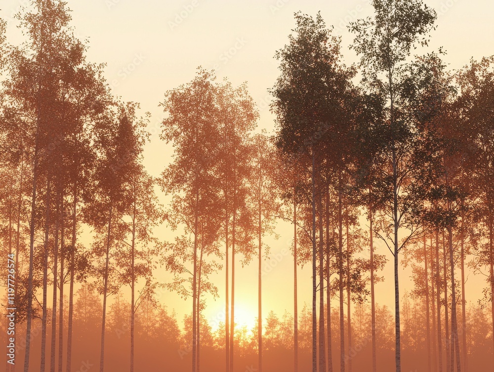 Fototapeta premium Silhouetted trees against crimson sunset nature scene evening light tranquil landscape serene viewpoint