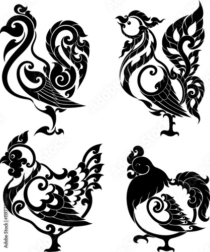 Thai Ornamental Rooster Vectors Perfect for branding and product design and cultural decor